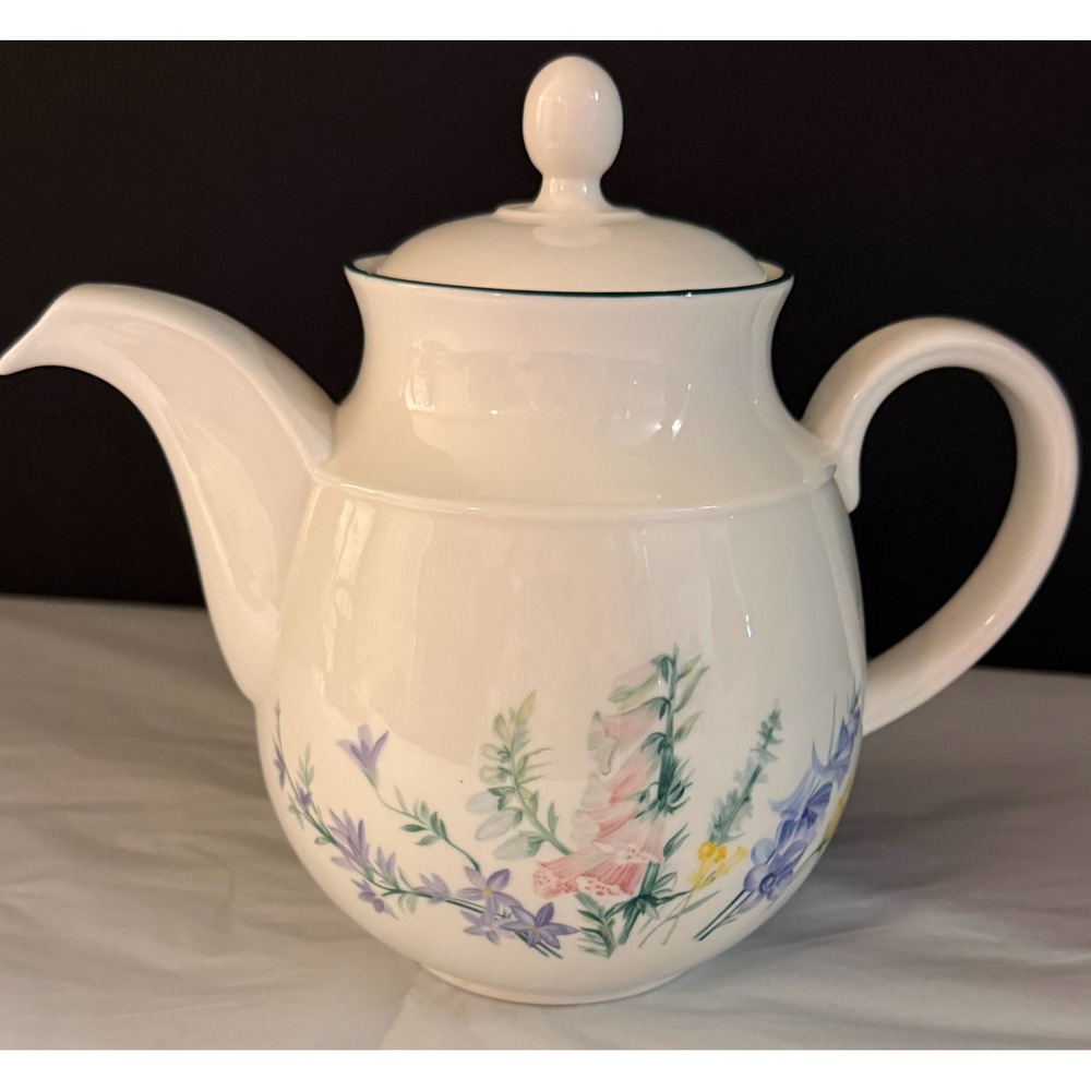 Royal Kent Teapot Home Decor Large White Floral Staffordshire England Tea Party
